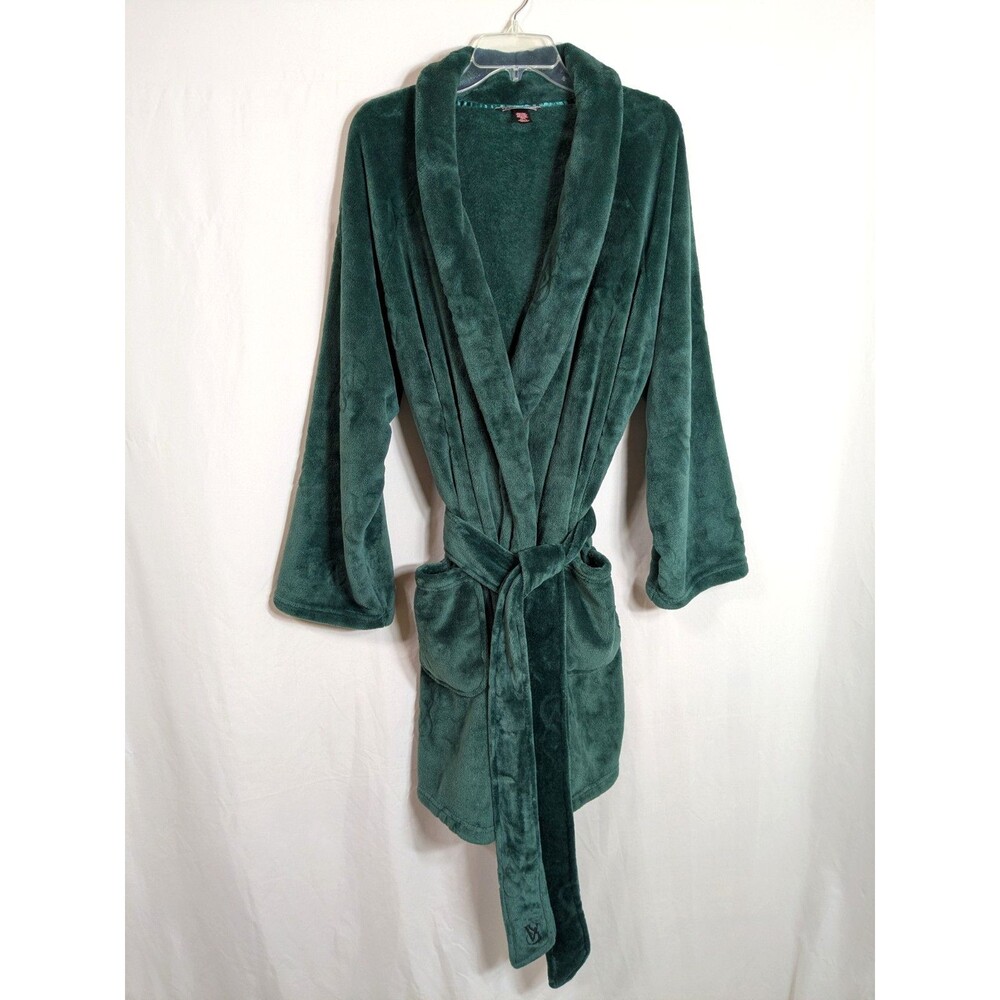 NWOT Victoria's Secret Velvet Embossed Emerald Green Plush Robe Women's Size M/L